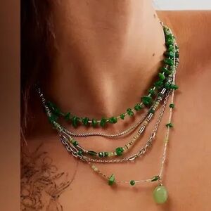 Free People Aurelia Layered Necklace in Jade Green